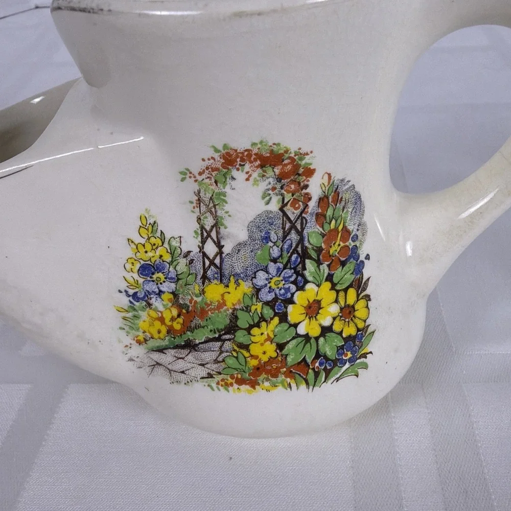 Vintage Ceramic Shaving Scuttle mug. Floral garden design